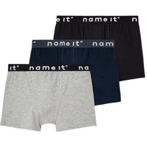 NAME IT Basic boxershorts voor jongens, verpakking van 3, Zwart/Verpakking: met grijs gemêleerd. + Dark Sapp., 146