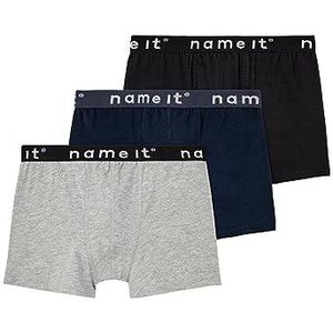 NAME IT Basic boxershorts voor jongens, verpakking van 3, Zwart/Verpakking: met grijs gemêleerd. + Dark Sapp., 146