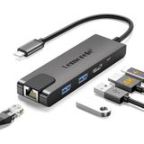 Lemorele USB C Hub –USB C Adapter 6 in 1 Aluminium behuizing met 1Gbps Ethernet, 4K HDMI, 100W PD, 2 USB-A, USB C Docking Station voor MacBook Air/Pro, iPad, Windows, Switch, Chromecast Business Black
