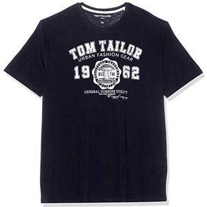 TOM TAILOR Mannen T-shirt met logoprint 1015876, 10690 - Knitted Navy, 5XL Große Größen