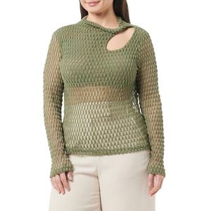 Trendyol Damesblouse met rechte lange mouwen, slank, Kaki, L