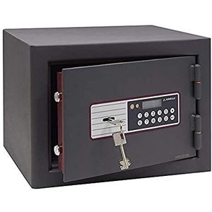 ARREGUI Supra 240040-IG Vuurvaste kluis met sleutel en code, kluis, opening met toetsenbord en sleutel, elektronische kluis voor thuis, dubbele beveiliging, 28 x 38 x 34,5 cm, 15 l, grijs