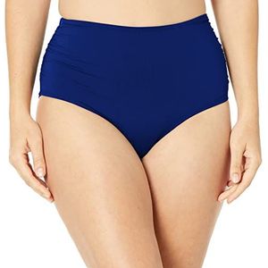 Anne Cole Women's High Waist to Fold Over Shirred Bikini Bottom Swimsuit, Live in Color Navy, Large