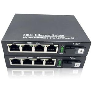 Elfcam® - Ethernet-glasvezelconverter uitgerust met 1,25G SFP (Mini-GBIC) met single-mode glasvezel SC-poorten, tot een afstand van 20 km, 4 RJ45-poorten * 4 RJ45-poorten