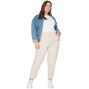 TRENDYOL Dames grote maten hoge tailleband rechte pijpen plus size jeans, beige, 46