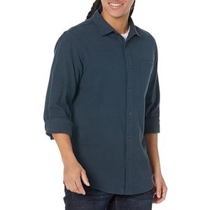 Amazon Essentials Men's Flanellen overhemd met lange mouwen (verkrijgbaar in grote en lange maten), Gewassen marineblauw, XXL