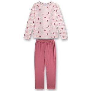 Meisjespyjama roze | Hoogwaardige en comfortabele pyjama van katoen-modal-mix voor meisjes met lange mouwen pyjama met rapen allover | pyjamaset voor meisjes, roze, 128