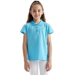 DeFacto Polo T-shirt meisjes - modieus en trendy poloshirt voor stijlvolle meisjes T-shirts kleding voor meisjes, turquoise, 6-7 Jaar