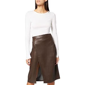 NA-KD Pu rok met split aan de voorkant voor dames, donkerbruin, 40