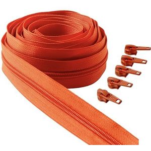 IPEA Ritssluiting met doorlopende ketting, oranje, lengte 5 meter + 15 metalen schuivers, gemaakt in Italië, kettingmaat #5, ritssluitingen van nylon, ritssluiting, op maat te snijden per meter,