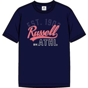 RUSSELL ATHLETIC Heren Script-s/S Crewneck Tee T-shirt, blauw, 3XL