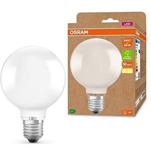OSRAM LED spaarlamp, matte globe, E27, warm wit (3000K), 4 watt, vervangt 60W gloeilamp, zeer efficiënt en energiebesparend, pak van 6