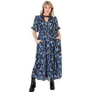 Lovedrobe Vrouwen Zomer Plus Size Curve Dames Midi Zonnejurk Faux Wrap Hoge V-hals Taille Gepofte Mouw Kant Zwart, Groen, 42