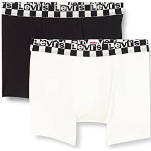 Levi's Heren Checkerboard Wasitband Boxer Brief Retroshorts (2 stuks), wit/zwart, XXL