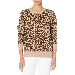 Amazon Essentials Fleece sweatshirt met ronde hals voor dames (verkrijgbaar in grote maten), Camel Leopard, XS