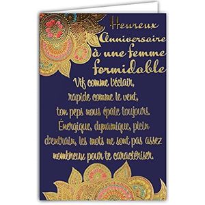 Afie 69-3033 verjaardagskaart, voor dames, met een grote tekst in goudkleurig verguld, glanzend; levering met bijpassende gekleurde enveloppe; formaat gesloten kaart 11,5 x 17 cm; gemaakt in Frankrijk