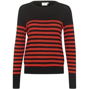 Pullover - Gestreepte Gebreide Trui - Zwart Rood - Regular Fit