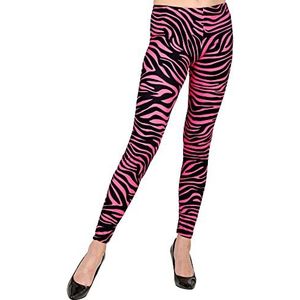 Widmann 29374 29374 Leggins jaren 80, neon roze tijgerprint, 80s, discokoorts, badknop, strepenpatroon, themafeest, carnaval, dames, meerkleurig, L/XL