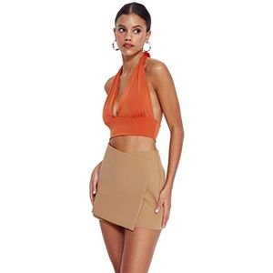 Trendyol Dames Slim Fit Basic Halterneck Gebreid Blouse Shirt, Oranje, XL