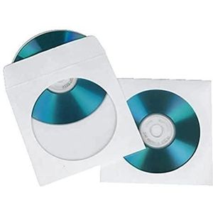 Hama CD-/DVD-/Blu-ray papieren hoezen (met transparant kijkvenster, afsluitbaar) verpakking van 100, wit