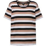 Ulla Popken - T-shirt - Zwart - Grote Maten - Col Rond - Gestreept