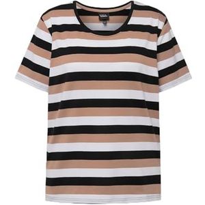 Ulla Popken - T-shirt - Zwart - Grote Maten - Col Rond - Gestreept