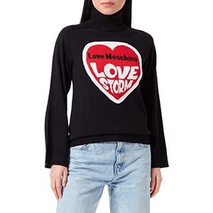 Love Moschino Dames lange raglan mouwen met Love Storm Heart Jacquard Intarsia pullover sweater, zwart, 46