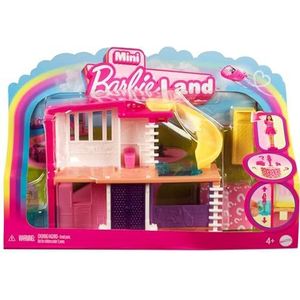 ​Barbie Mini BarbieLand Poppenhuissets, Mini Droomhuis met verrassing, Barbie pop van 3,8 cm, meubels en accessoires, met lift en zwembad (stijlen kunnen variëren), HYF47