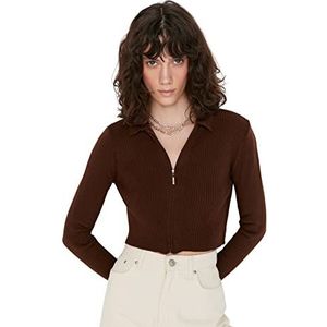 Trendyol Dames Ontwerp Slim Basic Polo Neck Knitwear Vest, Bruin, S