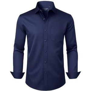 Alimens & Gentle Mens Dress Shirts Long Sleeve Wrinkle Free Stretch Business Casual Button Down Shirts Navy Blue Small
