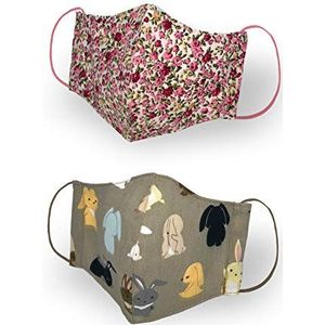 Kanguru Green Mask Girl , mondmaskers 2-laags mondbescherming stof, 100% katoen, wasbaar, herbruikbaar, kinderen van 4 tot 6 jaar 18 x 11 cm, 2 stuks