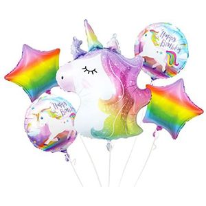 Set van 5 eenhoornballonnen, folieballon, feestdecoratie, verjaardag