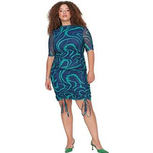 Trendyol Mini Bodycon Getailleerde Plus Size Jurk Voor Dames, Groen, 50