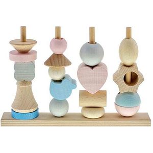 Hess houten speelgoed 14966 - steekspel van hout met 18 bouwstenen in verschillende vormen, voor baby's vanaf 12 maanden, handgemaakt, natuurlijk roze/blauw, leuk speelplezier met leereffect