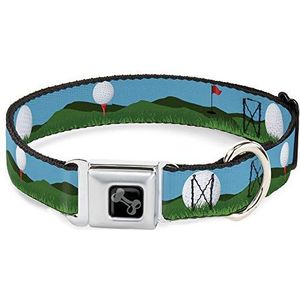 Buckle-Down Veiligheidsgordel Gesp Hondenhalsband - Golfbaan/Ballen/Gaten Blauw/Groenen