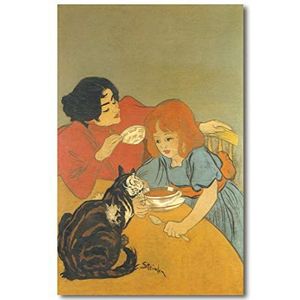 Afbeelding decor: moeder en kind met een kat - Theophile Alexandre stenen 75 x 117 cm. Direct printen