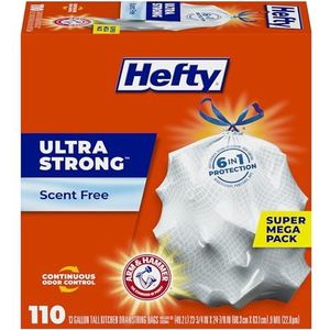 Hefty Ultra sterke vuilniszakken (geurvrij, hoog keukentrekkoord, 13 gallon, 110 Count)