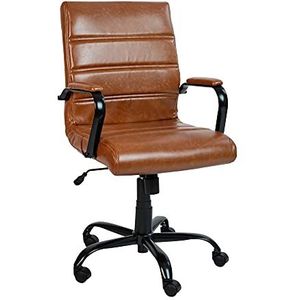 Flash Furniture Whitney Mid-Back Desk Chair - Bruin LeatherSoft Executive draaibare bureaustoel met zwart frame - draaibare armleuning stoel