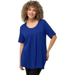 Ulla Popken Dames A-lijn, ronde hals, halflange mouwen, sierplooien T-shirt, kobaltblauw, 46-48 Grote maten