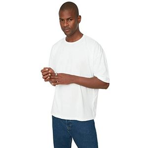 Trendyol Heren witte mannelijke basic bike-kraag oversized korte mouwen T-shirt, wit, extra large