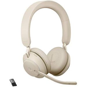 Jabra Evolve2 65 Wireless PC Headset – Noise Cancelling Microsoft Teams gecertificeerde stereo hoofdtelefoon met lange batterijduur – USB-A Bluetooth-adapter – beige