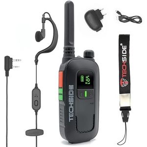 Techside TS-T2 Professionele Walkie Talkie met 16 PMR446-kanalen (Vrij Gebruik) | VOX met 5 Niveaus | Automatische Kanaalscan | Oortje en USB-oplader Volledig Uitgerust