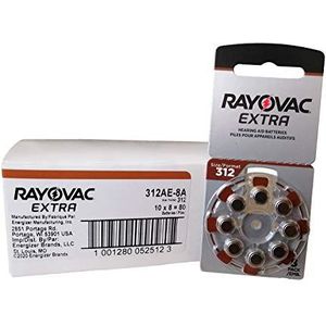 Rayovac Extra geavanceerde kwikvrije gehoorapparaatbatterijen maat 312 (80 stuks)