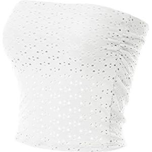 MixMatchy Solide casual zomer kant Shirring Scrunched dubbellaagse buis top, A Tropical, Wit (Oogje), S