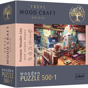 Trefl - Wood Puzzle: Treasures in the Attic - 500+1 Stuks, Wood Craft, Onregelmatige Vormen, 50 Figuren, Moderne Premium Puzzel, Doe-Het-Zelf, voor Volwassenen en Kinderen vanaf 12 jaar
