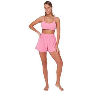 Trendyol Vrouwen Plain Gebreide Blouse-Shorts Tweedelige Set, Fuchsia, S, Fuchsia, S