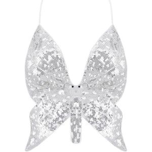 Mocure Dames-butterfly-croptop met glitters, pailletten, laag uitgesneden tanktop, rave buisvest, voor buikdans-outfits, one size