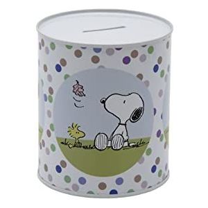 Snoopy Spaarpot van metaal, voor kinderen, 10 x 10 x 12 cm, meerkleurig, officieel product (CyP Brands)