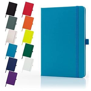 Executive A5 Notebook Nieuw Gevoerd Hardback Journal met Pen Loop,196 pagina, Elastische Sluiting en Lint Marker Kladblok Opmerking Book Notes Pad (Blauwblauwblauw)