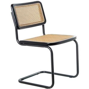 DRW Set van 4 stoelen van hout, rotan en metaal in natuur en zwart, 48 x 53 x 81 cm